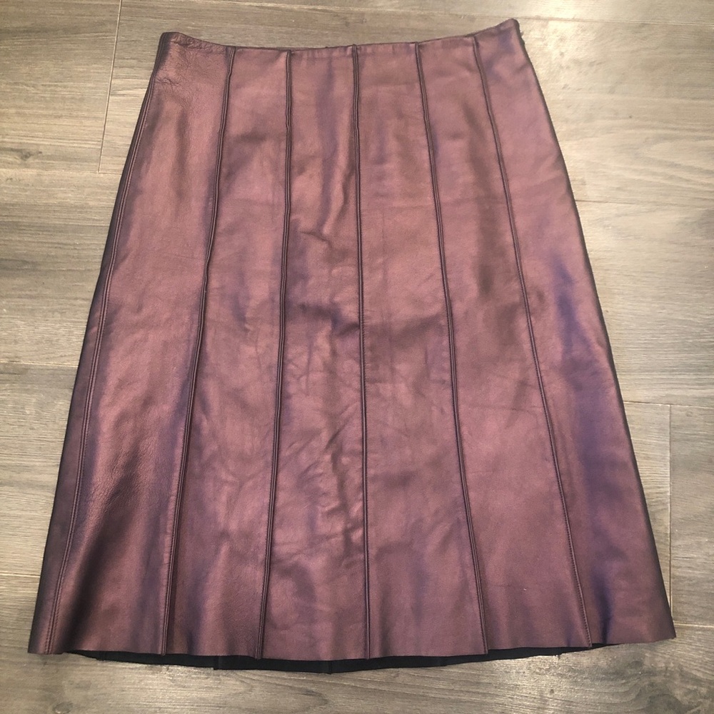 Purple‎ Metallic Leather A Line Skirt 2 Chaiken (D25)